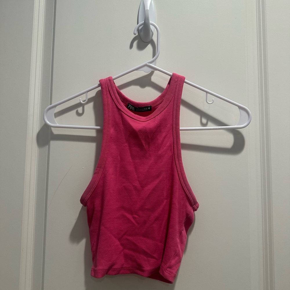 Zara Pink Fitted Crop Tank Top